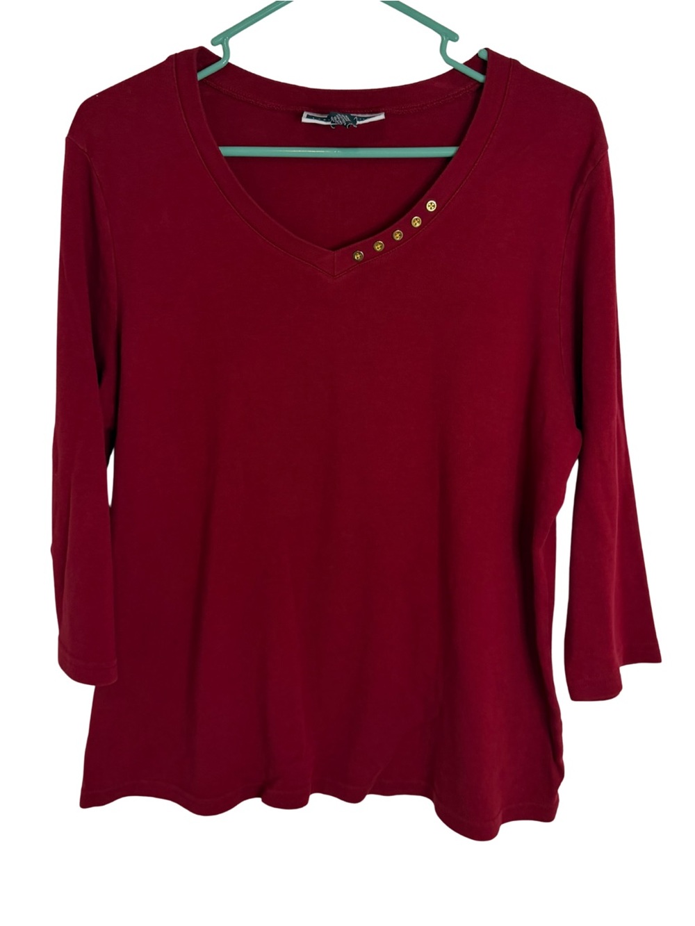 3/$20 Karen Scott Dark Red V-Neck 3/4 Sleeve Shirt Size XL